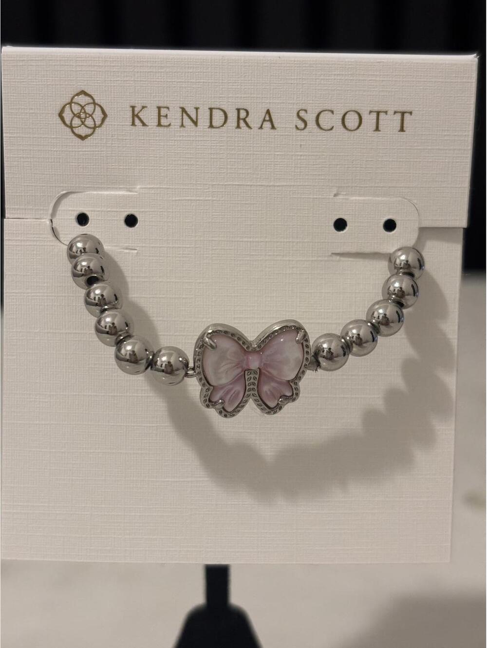 Kendra Scott Silver Beaded Bracelet w/ Pink Bow Charm